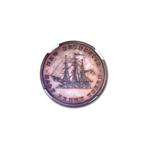 1843 Canada (New Brunswick) Copper Halfpenny PR-64 (Brown) NGC
