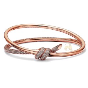 Double Row Hinged Bangle in Rose Gold with Diamonds